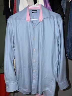 Tailorbyrd Light Blue Dress Shirt with Pink Contrast Collar
